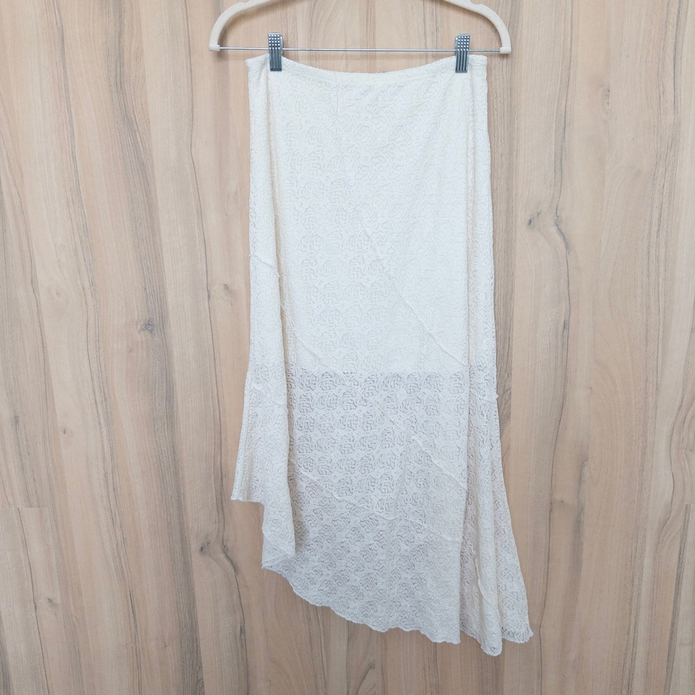 Womens‎ Lace Midi Skirt L Cream Asymmetrical Fairy Boho Y2K Coquette Festival